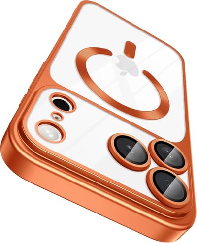 Hoesje Geschikt voor iPhone 17 Pro hoesje backcover Oranje – Lens beschermer – Transparant