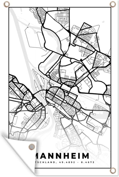 Muurdecoratie Mannheim - Stadskaart - Plattegrond - Kaart - 120x180 cm - Tuinposter - Tuindoek