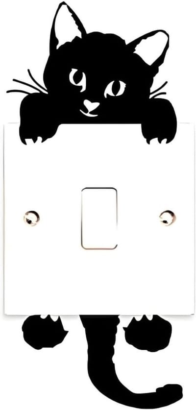 Muursticker voor Lichtschakelaar met Zwarte Kat, Decoratie voor Slaapkamer en Interieur, Creatieve Wanddecoratie