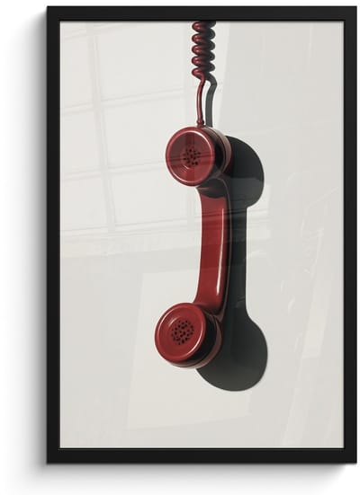 Poster in lijst - Fotolijst 40x60 cm - Posters - Telefoon - Koord - Rood - Minimalistisch - Posterlijst zwart - Decoratie - Wanddecoratie woonkamer - Muurdecoratie slaapkamer
