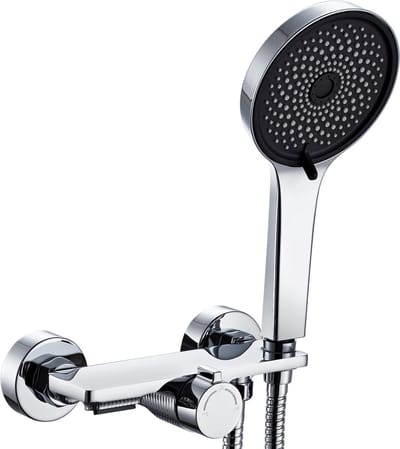 Auralum Max Koperen Badkraan Set - Waterval Uitloop - opbergplateau - 5-Functie Handdouche - 2-in-1 Cartouche - Chroom Afwerking