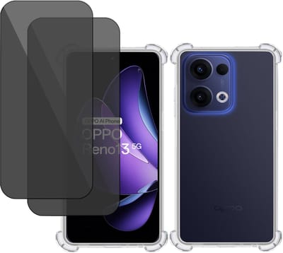 TechNow Hoesje + 2x Privé Screenprotector geschikt voor OPPO Reno 13– Privacy Tempered Glass - Case Transparant