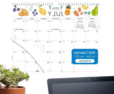Wandkalender 2026-2027 - Planner Muur - Taken Organiseren - Fruitpatroon Ontwerp - 37 x 29 cm - Multicolor