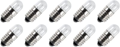 Signaallamp E10 6V 0.3W - 50 mAh - 10 stuks - T9 Gloeilamp Ø9mm - 23mm - 2500K - Dimbaar
