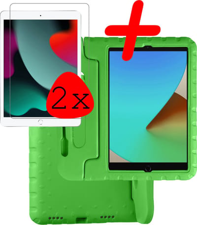 Hoesje Geschikt voor Apple iPad 7 (2019) - 10.2 inch - 7e Generatie - Met 2x Screenprotector - Kinderhoes Shockproof Bumper - Kidsproof Case - Tablet Hoes - Kinder Hoes Cover - Groen