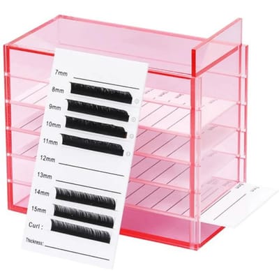 1 boîte de rangement pour extensions de cils, 5 niveaux, en acrylique, présentoir pour outils de maquillage rouge