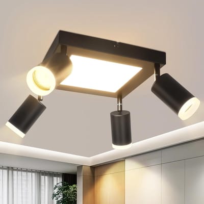 Glitzerlife - Plafondspot Plafondlamp - Modern Vierkant - opbouwspots - 350° Draaibaar Kantelbaar - Aluminium Acryl 4xGU10 fitting - Ø25cm - Zwart