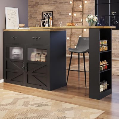 Uittrekbare bartafel - Draaibare hoogtafel - Flexibel werken - 360 graden draaibaar - 138-204 cm lengte - Zwart houtnerf