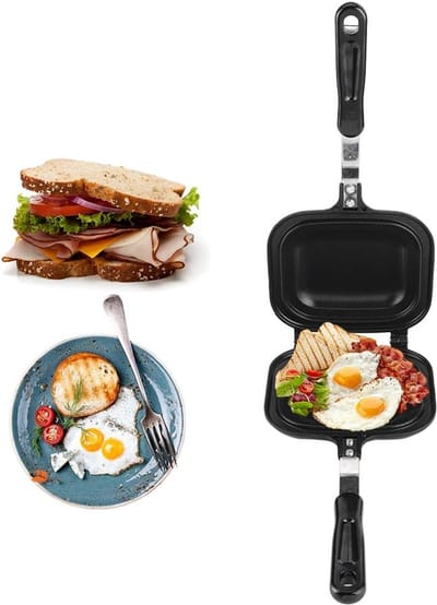 Tosti Pan - Dubbelzijdig Broodrooster - Ontbijt Maken - Anti-aanbak Kookplaat - 37x16x4 cm - Zwart
