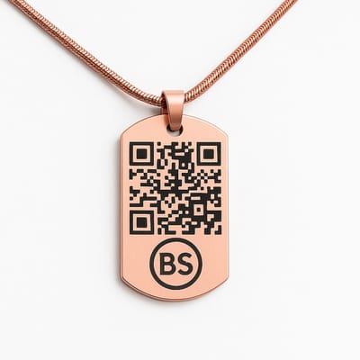 Medische QR Ketting - Rose - Voor Gezondheidsinformatie - Niet Reanimeren - BeSafeCharm 1 jaar.