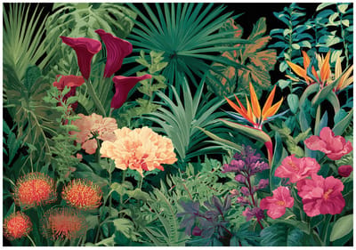 WALLARENA - Behang 150x105 cm - Fotobehang - Vliesbehang - jungle bladeren en bloemen - voor slaapkamer en woonkamer - halfmatte afwerking - groen