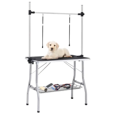 vidaXL - Hondentrimtafel - verstelbaar - met - 2 - lussen - en - opbergschap