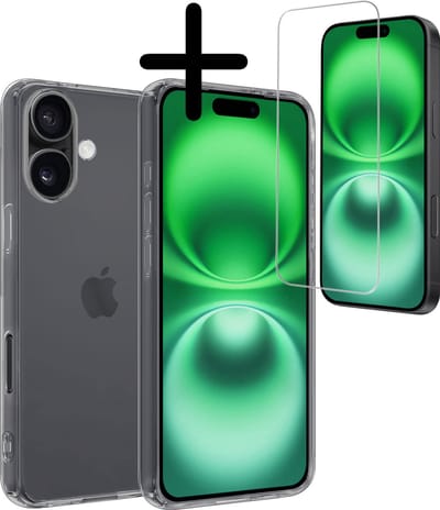 Hoesje Met Screenprotector - Geschikt voor Apple iPhone 16 - Sterk & Shockproof - Back Cover - Siliconen Case - Telefoon Hoes - Transparant