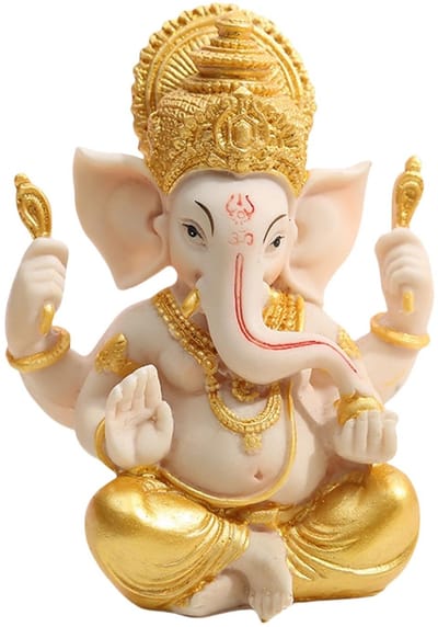 Dailygoods- Standbeeld Olifant God Ganesha - Beeldje Geluk - Sculptuur Rijkdom - Decoratie Voor Binnen - Hoogwaardige Hars - Afmetingen 10,5x6x14 cm