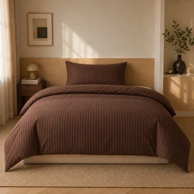 Beddengoedset 155x220 cm Bruin Gestreept - Microvezel Dekbedovertrek met Ritssluiting en 1 Kussensloop 80x80 cm - Allergievriendelijk & Oeko-Tex Gecertificeerd