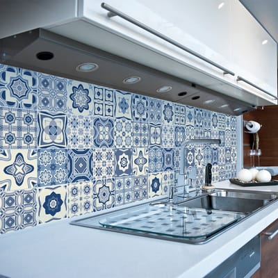 Zelfklevende tegelmuurstickers voor keuken en badkamer - 9 Madelina Azulejo tegelstickers - 9 stickers 15x15cm