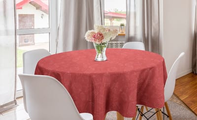 ABAKUHAUS Valentijnsdag Ronde Tafelkleed, Duivenkooien, Cirkelvormige tafelkleed voor eetkamerkeukendecoratie, 150 cm, Koraal en Donkere Zalm