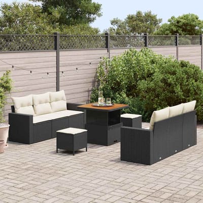 vidaXL - Tuinbank - Set - 9 - st - 6-Aantal - zitplaatsen - Zwart - en - Crème