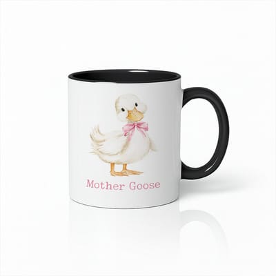 Mother Goose Koffiemok - Tweekleurig Zwart & Wit - Schattige Aquarel Eendje Illustratie