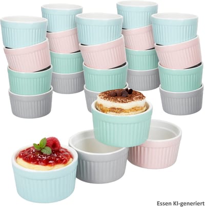 24-delige set soufflébakjes Emilia schaaltjes elk 6x roze lichtblauw mintgrijs - 24320214