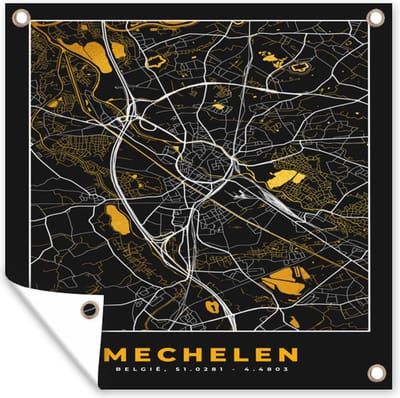 Tuin poster Stadskaart - Mechelen - Goud - Plattegrond - Kaart - 200x200 cm - Tuindoek