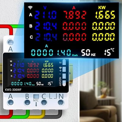 Wifi Slimme 3 Fasen Stroommeter | Digitale Stroommeter met Bescherming | Multifunctionele Meetfunctie | 80A