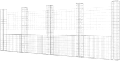 Schanskorf U-vormig - Keerwand met palen - Tuinontwerp aanleggen - Roestvrij ijzer - 500x20x200 cm - Zilver