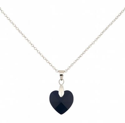 Zilverkleurig stalen ketting collier met zwart kristal hangertje hartje