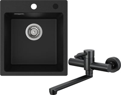CECIPA max Spoelbak Keuken 40x45CM - Granieten Spoelbakken Met Wandkraan Keukenkraan Zwart - Graniet Enkele Spoelbak - Spoelbakken met afdruip