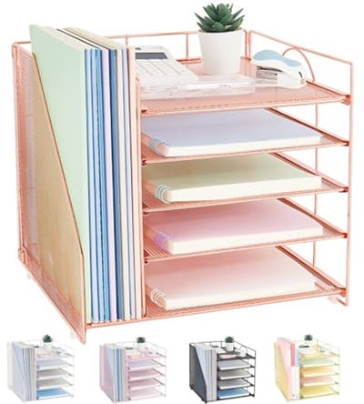 Bureauorganisatoren en accessoires - 5-laags papieren brievenbakorganizer met bestandshouder in roségoud