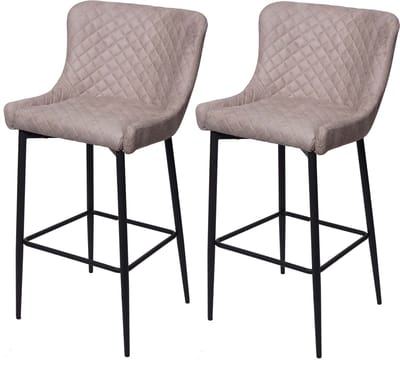 Set van 2 barkrukken MCW-H79, barkruk tegenkruk, vintage metalen voetensteun ~ stof/textiel grijs