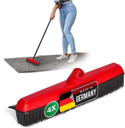 Verpakking van 4 rubberen bezems met wisser, bezemkop, rubberen kappersbezem, zwarte knobbelbezem, hondenhaarverwijderaar, bezem, parketbezem voor binnen, tapijtbezem, vloerwisser, huishoudbezem, wonderbezem