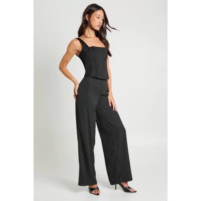 boohoo Dames Lange Hotfix Diamante Chiffon Broek met Wijde Pijpen | Zwart | Maat: 34