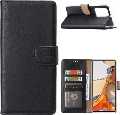 Hoesje Geschikt voor Xiaomi 11T PRO Hoesje met Pasjeshouder Zwart - Hoesje Geschikt voor Xiaomi Redmi 11T PRO hoesje Luxe Booktype Portemonnee case