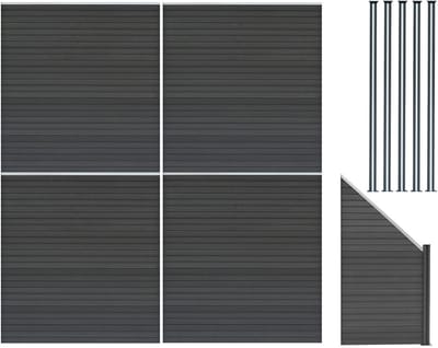 Composiet tuinschermset - grijs - 185x772cm - met led-verlichting