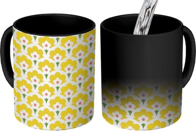 Magische Mok - Foto op Warmte Mokken - Koffiemok - Design - Retro - Seventies - Geel - Magic Mok - Beker - 350 ML - Theemok