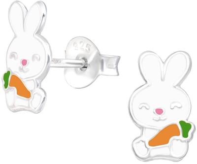 Joy|S - Zilveren konijn met wortel oorbellen - 6 x 10 mm - kinderoorbellen