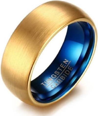 Schitterende Wolfraamcarbide ring | Gold plated | Blauw | 8 mm. breed | Uniek model | Jonline