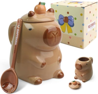 Grappige Capybara Mok met Deksel en Lepel, 450 ml, Unieke Theekop voor Cadeaus, Perfect voor Vrouwen en Kinderen