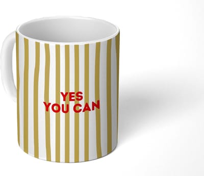 Mok - Koffiemok - Strepen - Abstract - Yes you can - Rood - Mokken - 350 ML - Beker - Koffiemokken - Theemok - Mok met Tekst