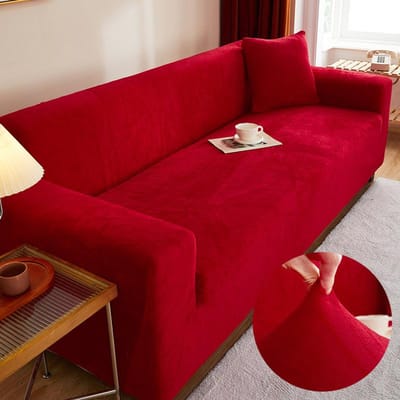 Fluweel Effen Kleur Verdikken Elastische Sofa Hoes Antislip Sofa Overtrek Bankovertrek Meubelbeschermer voor Woonkamer Huisdecoratie 2-seat 145-185cm