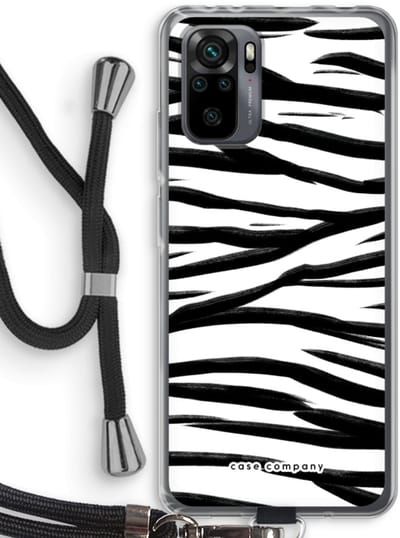 Case Company® - Hoesje met koord geschikt voor Xiaomi Redmi Note 10 Pro hoesje met Koord - Zebra pattern - Telefoonhoesje met Zwart Koord - Bescherming aan alle Kanten en Over de Schermrand