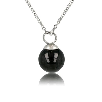 My Bendel - Zilverkleurige Ketting met Ronde Onyx Edelsteen - met Luxe Cadeauverpakking | Sieraden Voor Dames