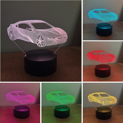 Klarigo® Nachtlamp – BMW i8 - Sportwagen - Auto - 3D LED Lamp Illusie – 16 Kleuren – Bureaulamp – Nachtlampje Kinderen – Creative lamp - Afstandsbediening