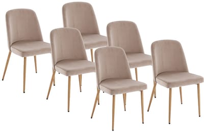 Vente-unique Set van 6 stoelen van velours en metaal met houteffect - Beige - MINAGRI