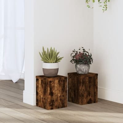 vidaXL - Plantenstandaards - 2 - st - 15x15x20 - cm - bewerkt - hout - gerookt - eiken