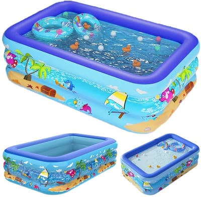AURORAS-Opblaasbaar Zwembad voor Kinderen – Rechthoekig Tuinzwembad 111 x 83 x 34 cm – Extra Sterk PVC