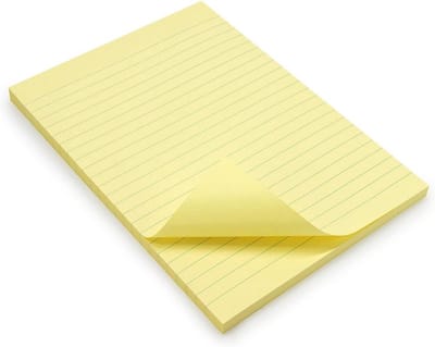 Zelfklevende Notitieblok A5 met Lijnen 100 Vel - Herplaatsbaar en Groot Pastelgeel Kladblok