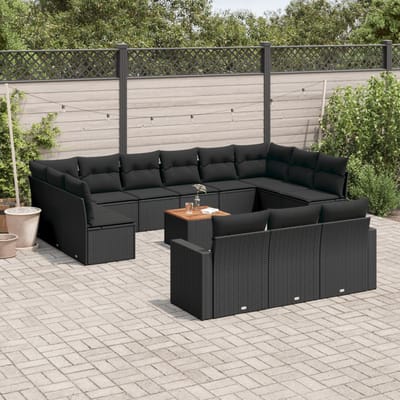 vidaXL - 14-delige - Loungeset - met - kussens - poly - rattan - zwart