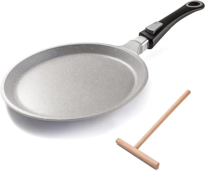 Pannenkoekenpan - Crêpepan Koekenpan - Gezond Bakken - Echte Steen Deeltjes - 24 cm - Zwart